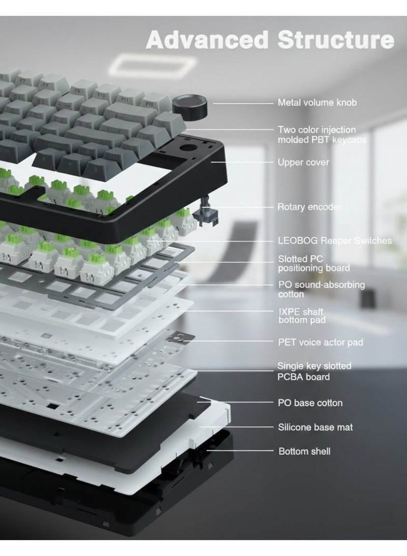 AULA F75 PRO Mechanical Keyboard 75% Wireless Gaming Keyboard Hot-swappable with Washers, RGB Backlighting 5-Layer Pads PBT Keycaps Bluetooth/2.4GHz/USB-C Hot-swappable Keyboard Switch RGB, Reaper Switches Gamer-Specific Keyboard (Gradient Black) - Image 4